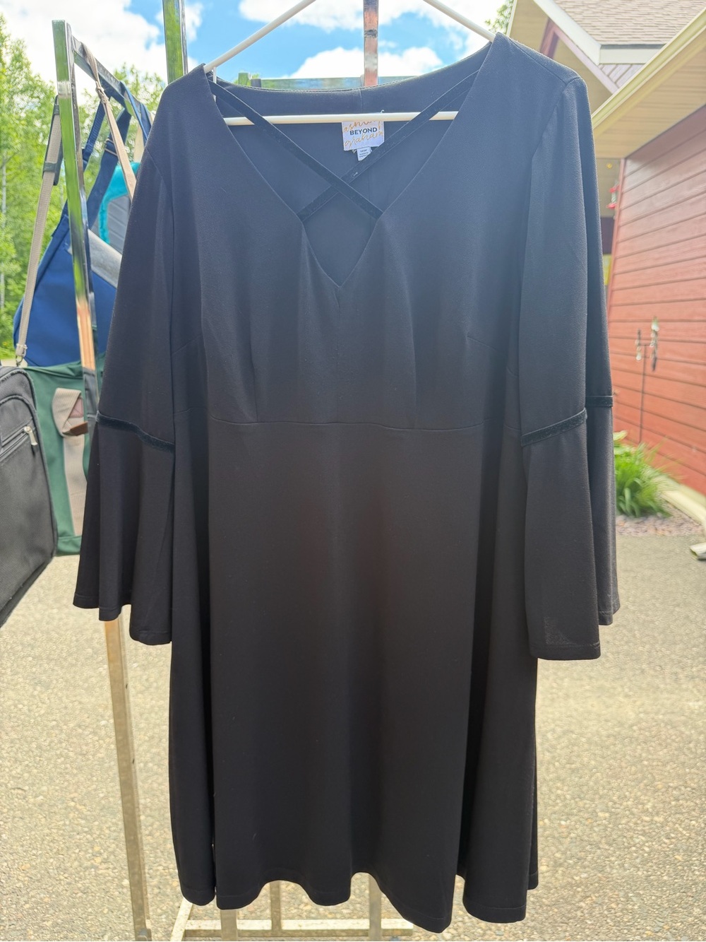 Ashley Graham Black V-Neck Crisscross Long Sleeve Dress